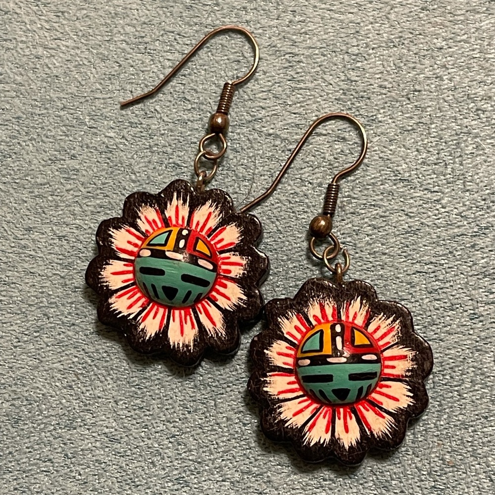 Vintage Silver & Carved Wood Southwest Earrings